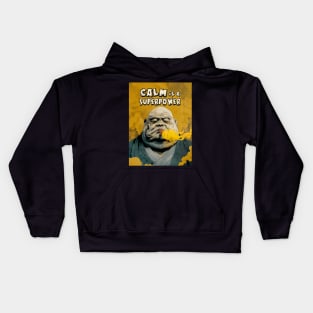 Puff Sumo: Calm is a  Superpower on a Dark Background Kids Hoodie